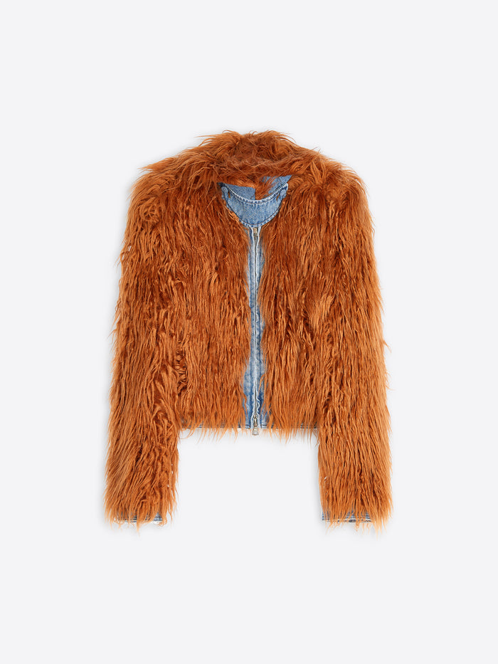 Faux fur and denim jacket