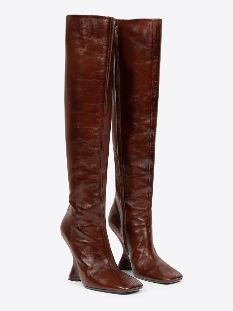 Leather wedge boots