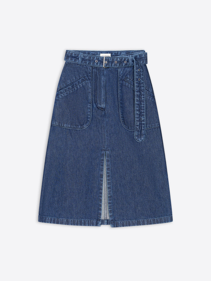 Belted denim skirt