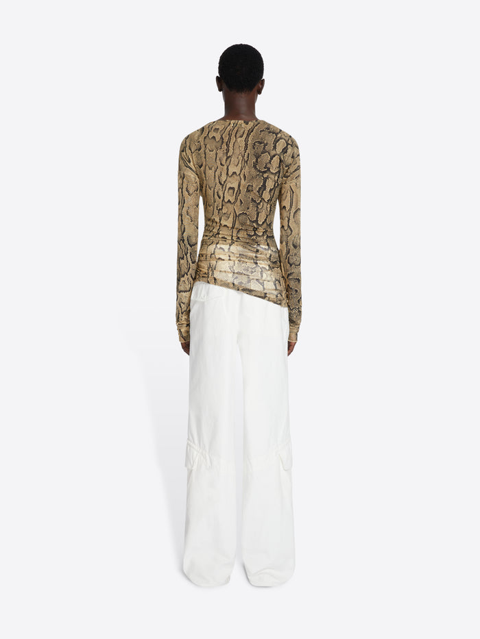 Snake print draped tee